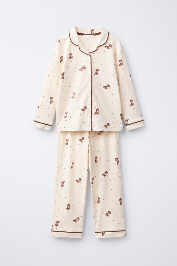 6-14 YEARS / DOG SHIRT-STYLE PYJAMAS - Ecru by Zara - Image 0