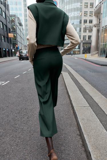 PANTALON CULOTTE TAILLE HAUTE - Vert foncé de Zara - Image 2