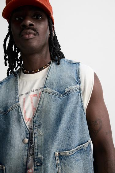 WASHED DENIM WAISTCOAT - Mid-blue by Zara - Image 4