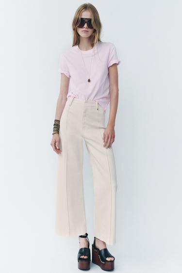 JEANS ZW COLLECTION WIDE LEG CẠP CAO - Kem từ Zara