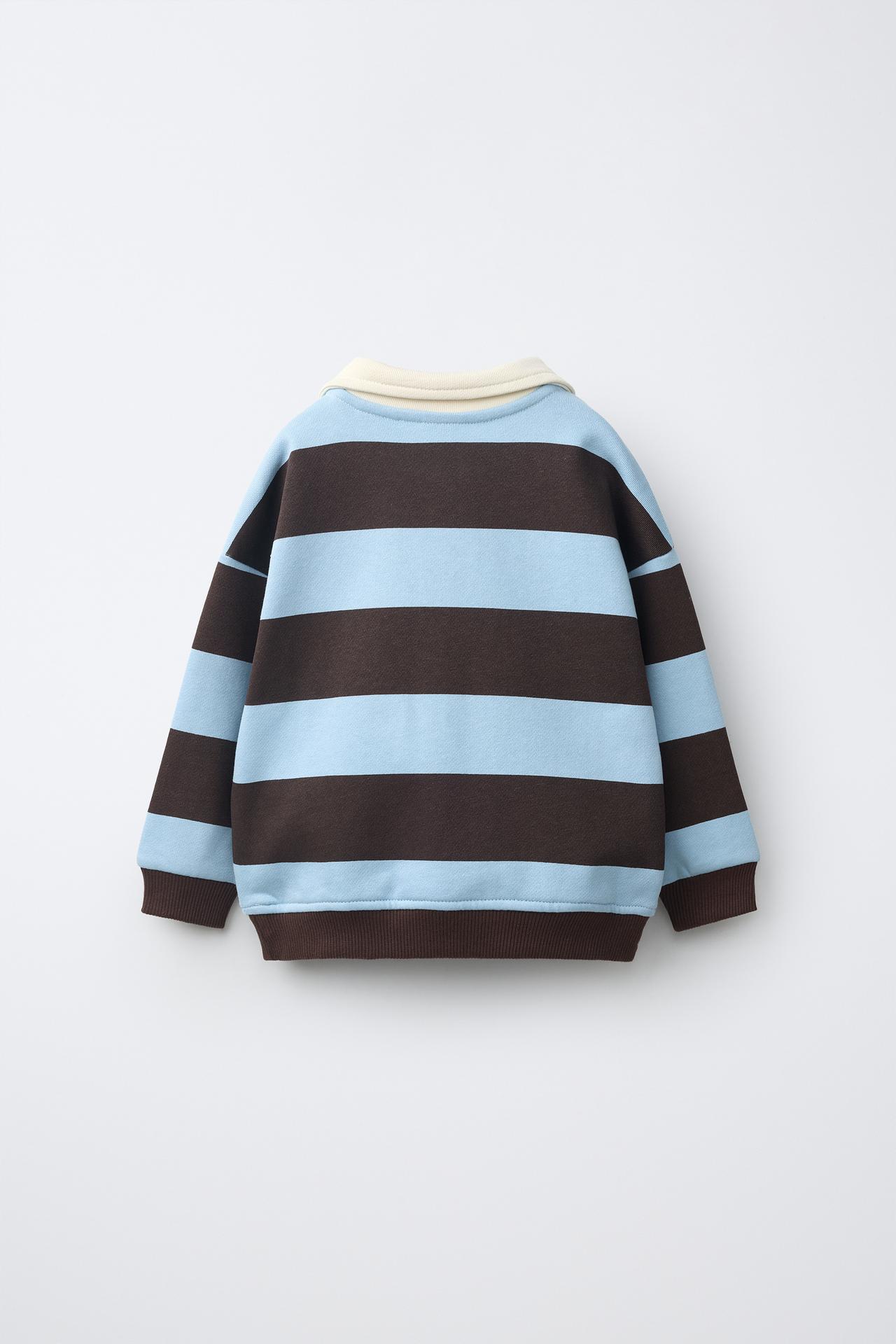 STRIPED EMBROIDERED POLO — Brown-Blue