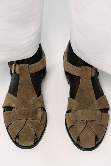 SPLIT SUEDE CAGE SANDALS - Taupe Grey by Zara - Image 1