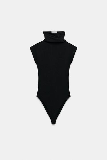 BODY EN COTON À COL MONTANT - Noir de Zara
