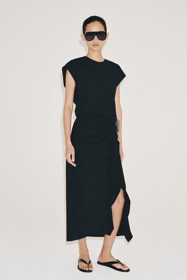 Zara ASIMETRIČNA SATENSKA HALJINA ZW COLLECTION – Crna