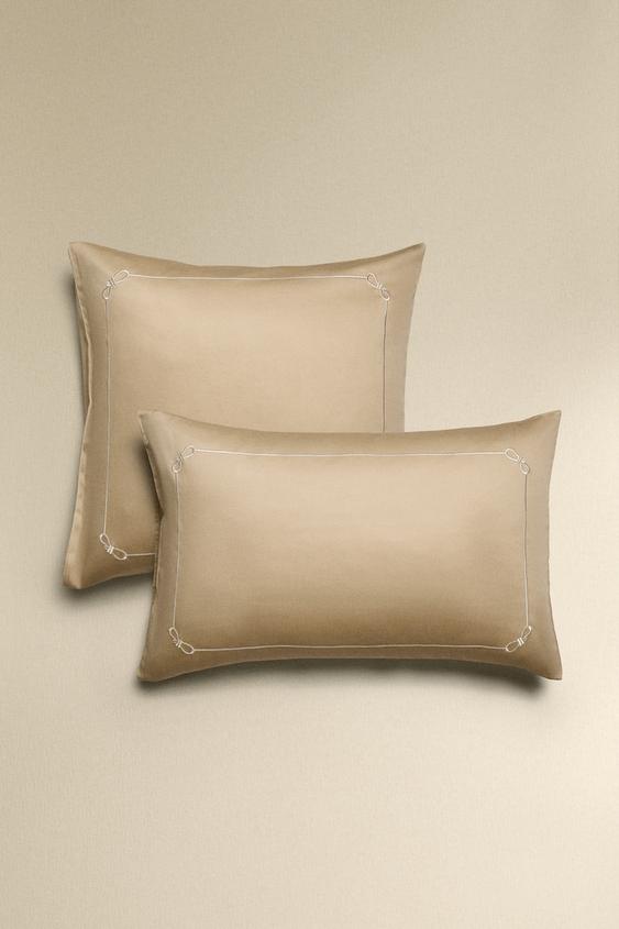 SATEEN PILLOWCASE WITH TRIM - Gold by Zara - Image 0
