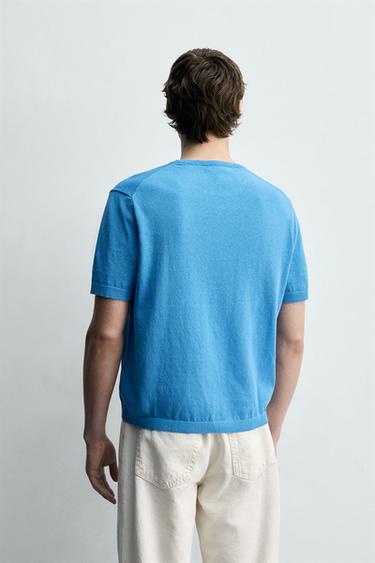 COTTON BLEND KNIT T-SHIRT - Blue by Zara - Image 2