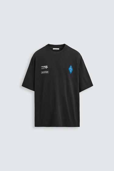 Zara COMBINATION PRINT T-SHIRT - Dark anthracite