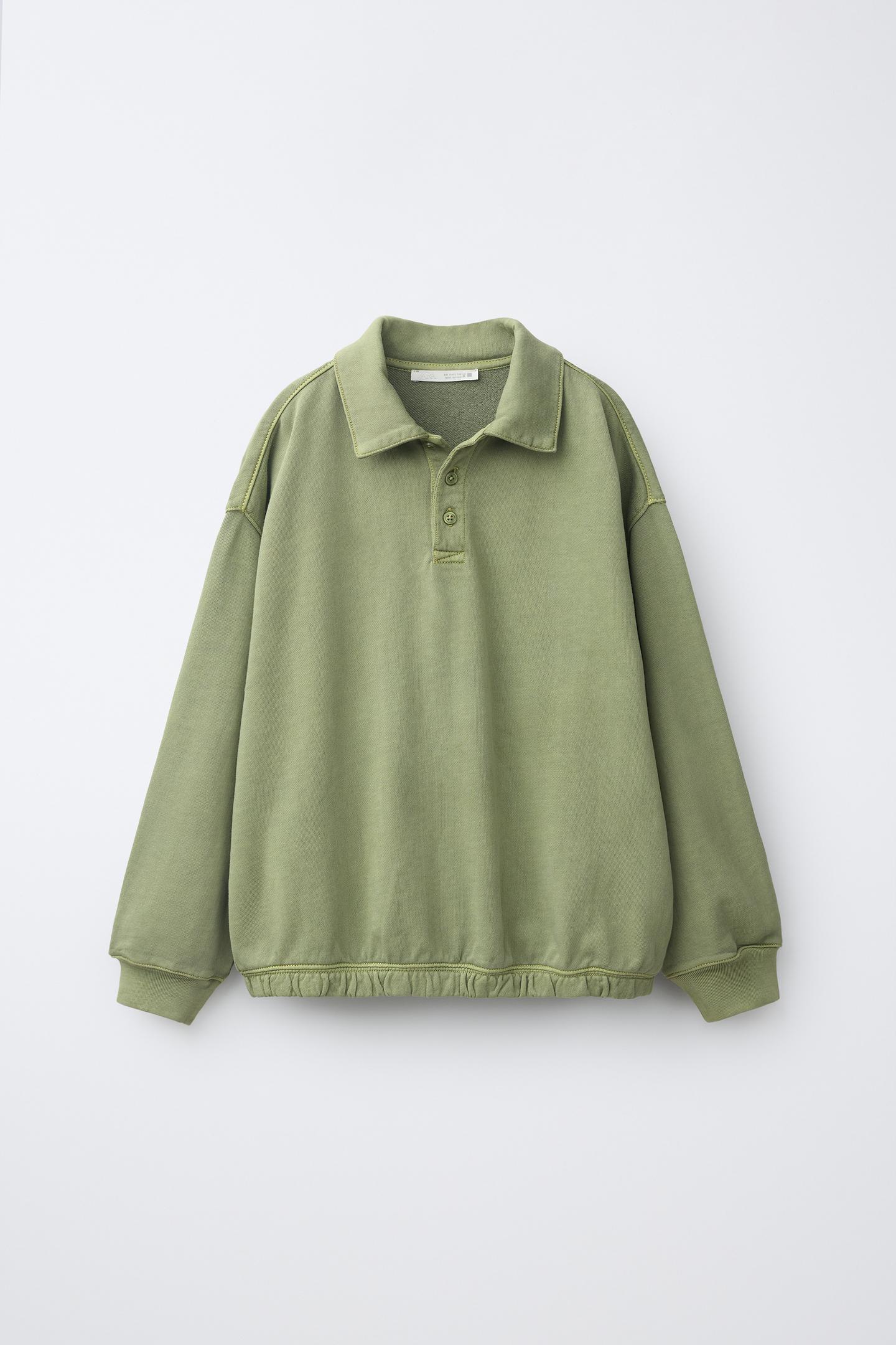 Детский комплект Zara Garment-Dyed Polo Sweatshirt and Jogger Set, цвет: Зелёный — фото 2
