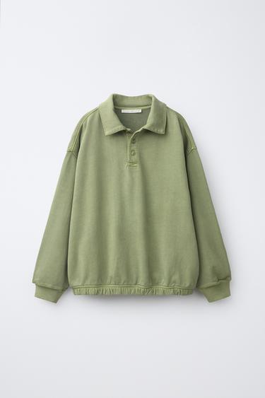 GARMENT DYE POLO SWEATSHIRT AND JOGGERS SET — Green 1
