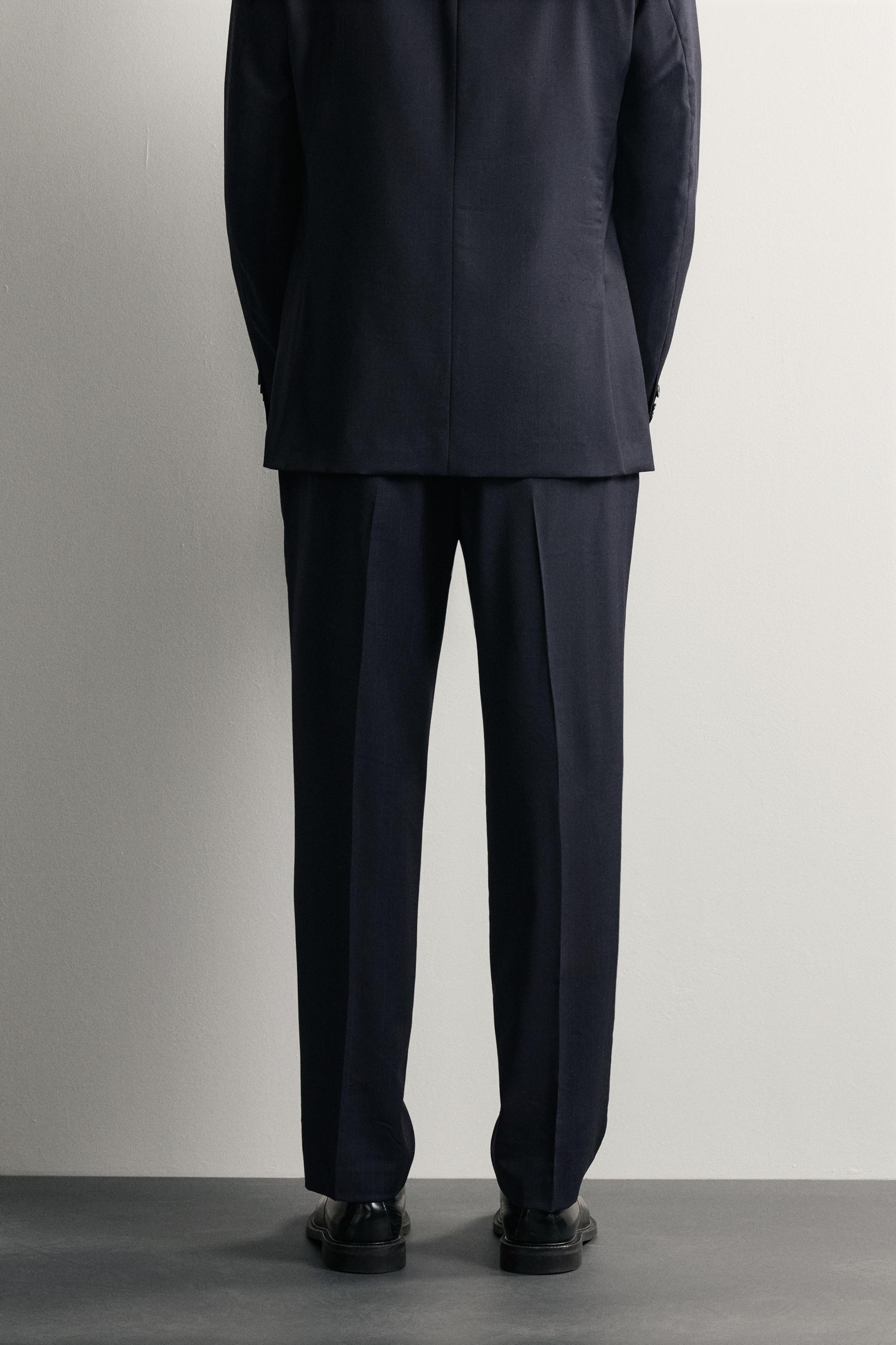 セットアップ Selvage Wool Double Jaket&Tapered Slacks 100% WOOL PINSTRIPE REGULAR FIT SUIT PANTS - Navy blue | ZARA