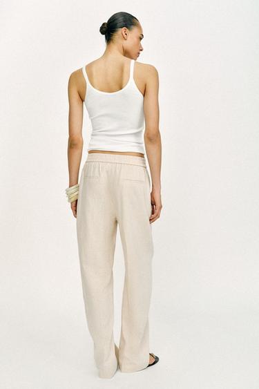 STRAIGHT TROUSERS WITH LINEN - Light beige by Zara - Image 4