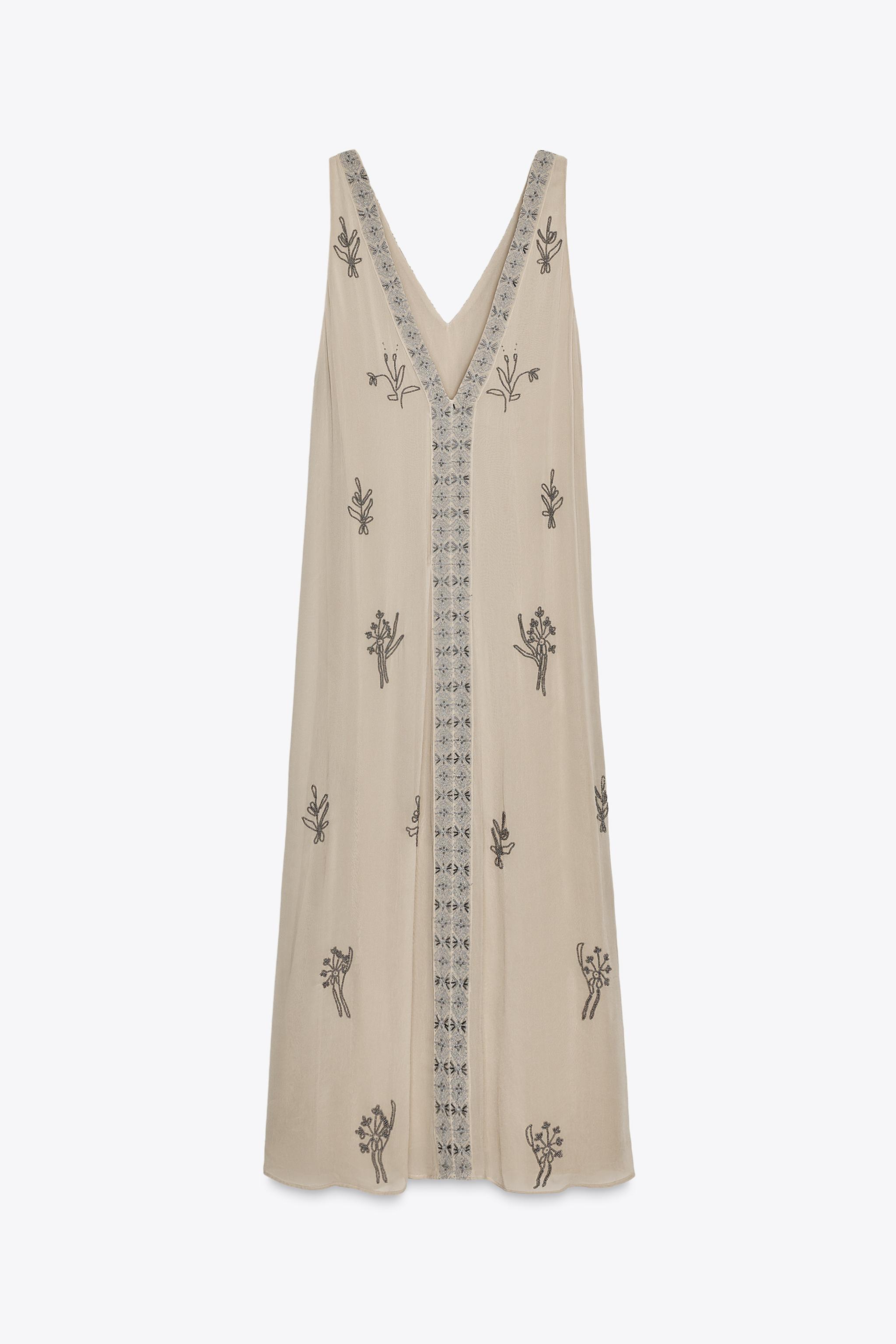 【ZARA】ZW COLLECTION ビーズ刺繍入りワンピース 7521/203/450 ビーズ刺繍入りワンピース ZW COLLECTION - パールグレー | ZARA