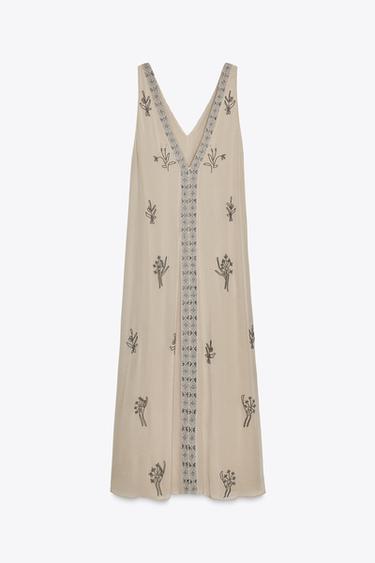 ZW COLLECTION BEADED EMBROIDERED DRESS - Pearl grey by Zara - Image 5