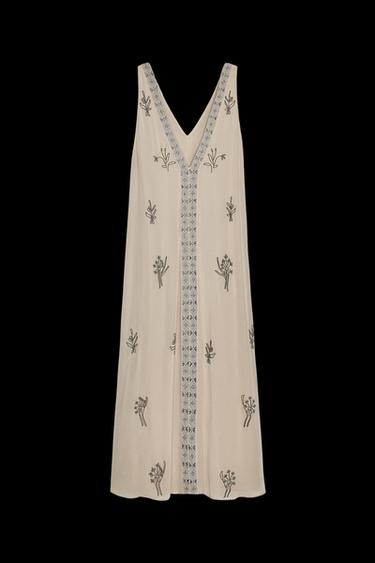 VESTIDO BORDADOS ABALORIOS ZW COLLECTION - Gris perla de Zara