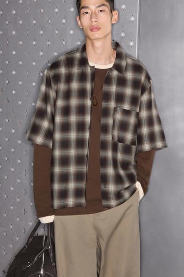 LONG SLEEVE T-SHIRT WITH CONTRAST RIB - Brown by Zara