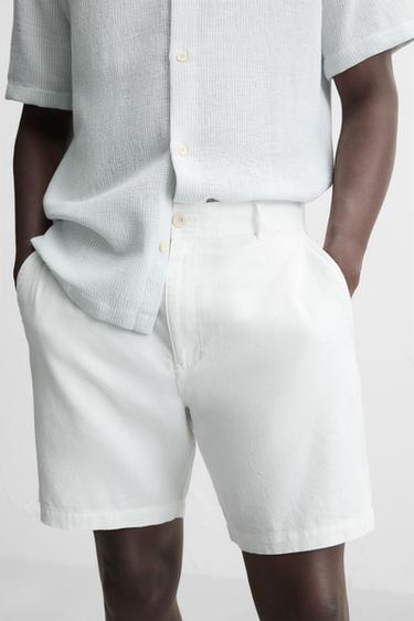 COTTON/LINEN BERMUDA SHORTS - White by Zara - Image 4