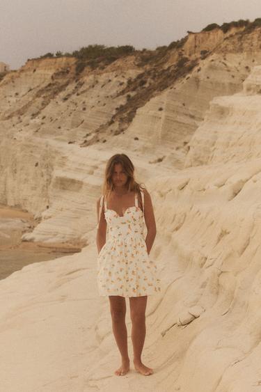 Zara ORANGE PRINT POPLIN DRESS - white-orange - Image 0