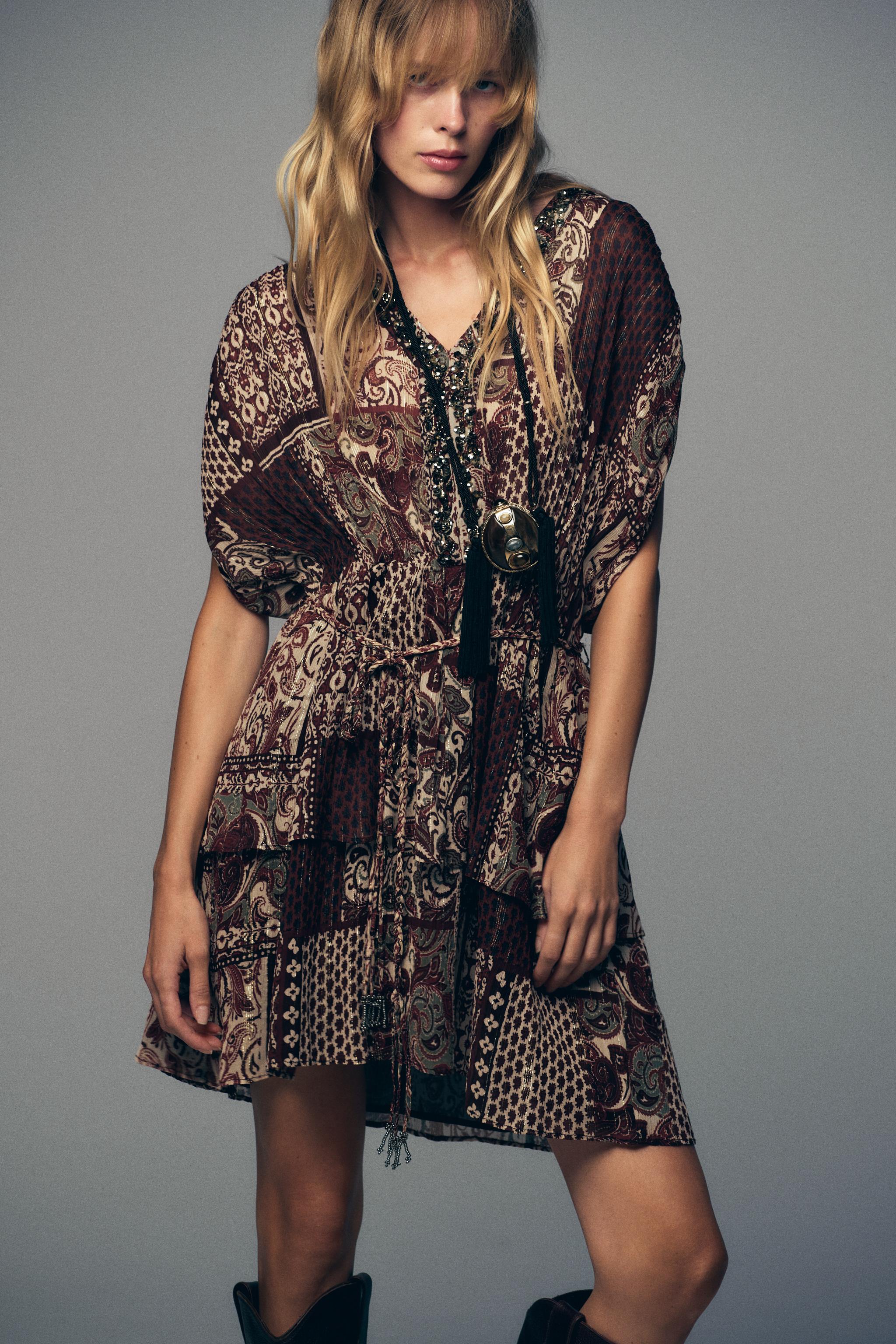 BEADED PRINTED METALLIC THREAD DRESS