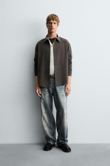 Zara RELAXED FIT FLOWY SHIRT - Mink brown - Image 0
