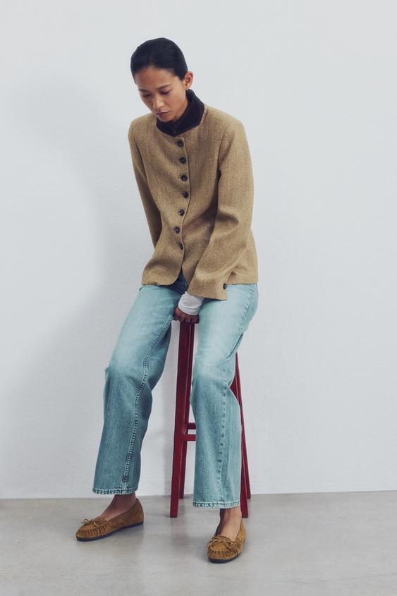 Zara SUEDE BOW MOCCASINS - Olive Green - Image 0