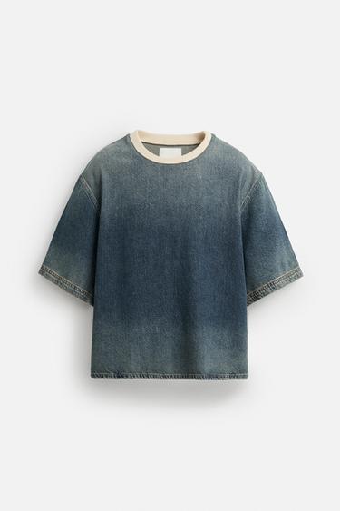 CROPPED FIT DENIM T-SHIRT - Mid-blue by Zara - Image 6