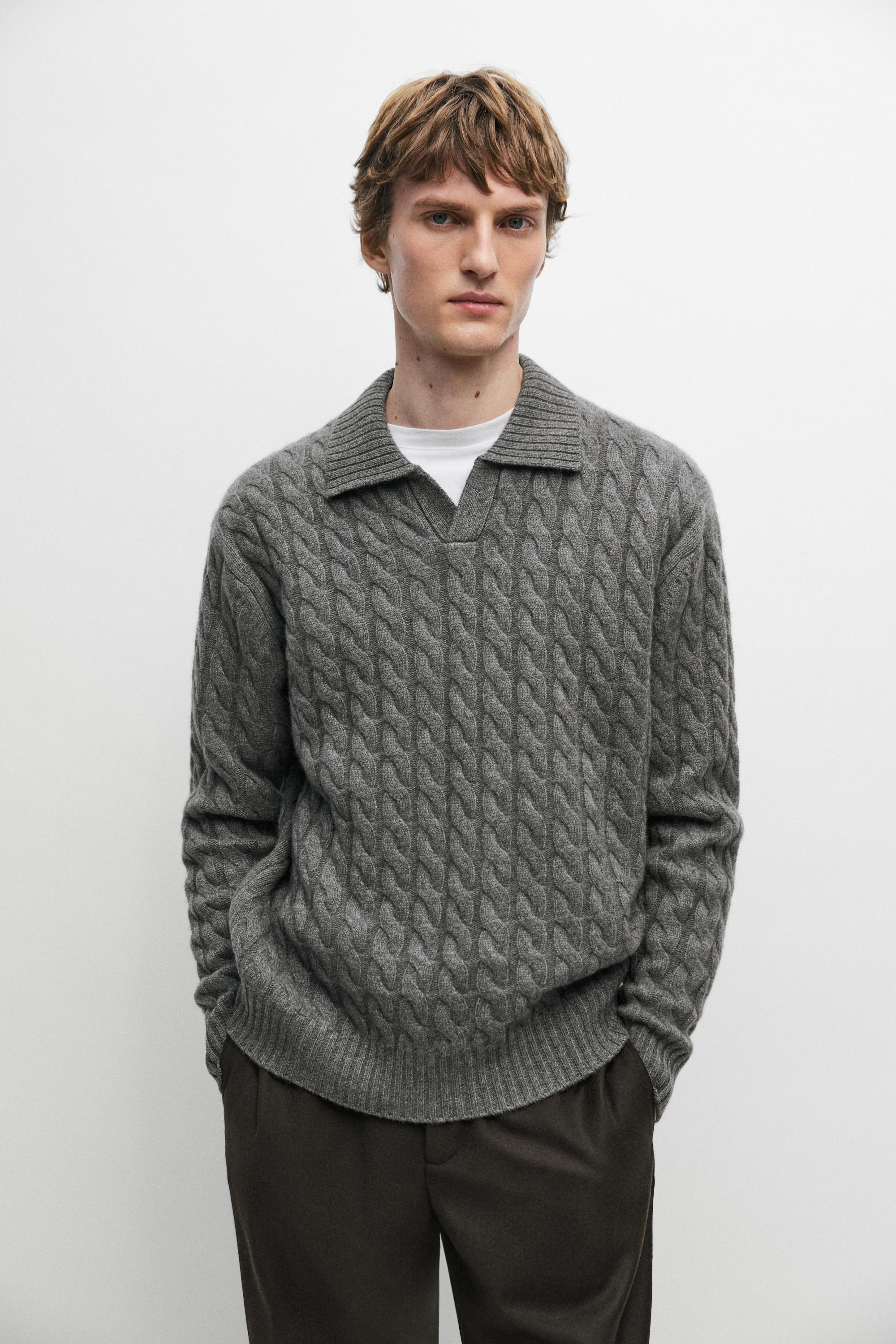 Cable-knit cashmere polo sweater