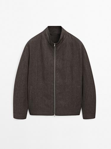 Chaqueta bomber total look lino delavé - Marrón de Zara
