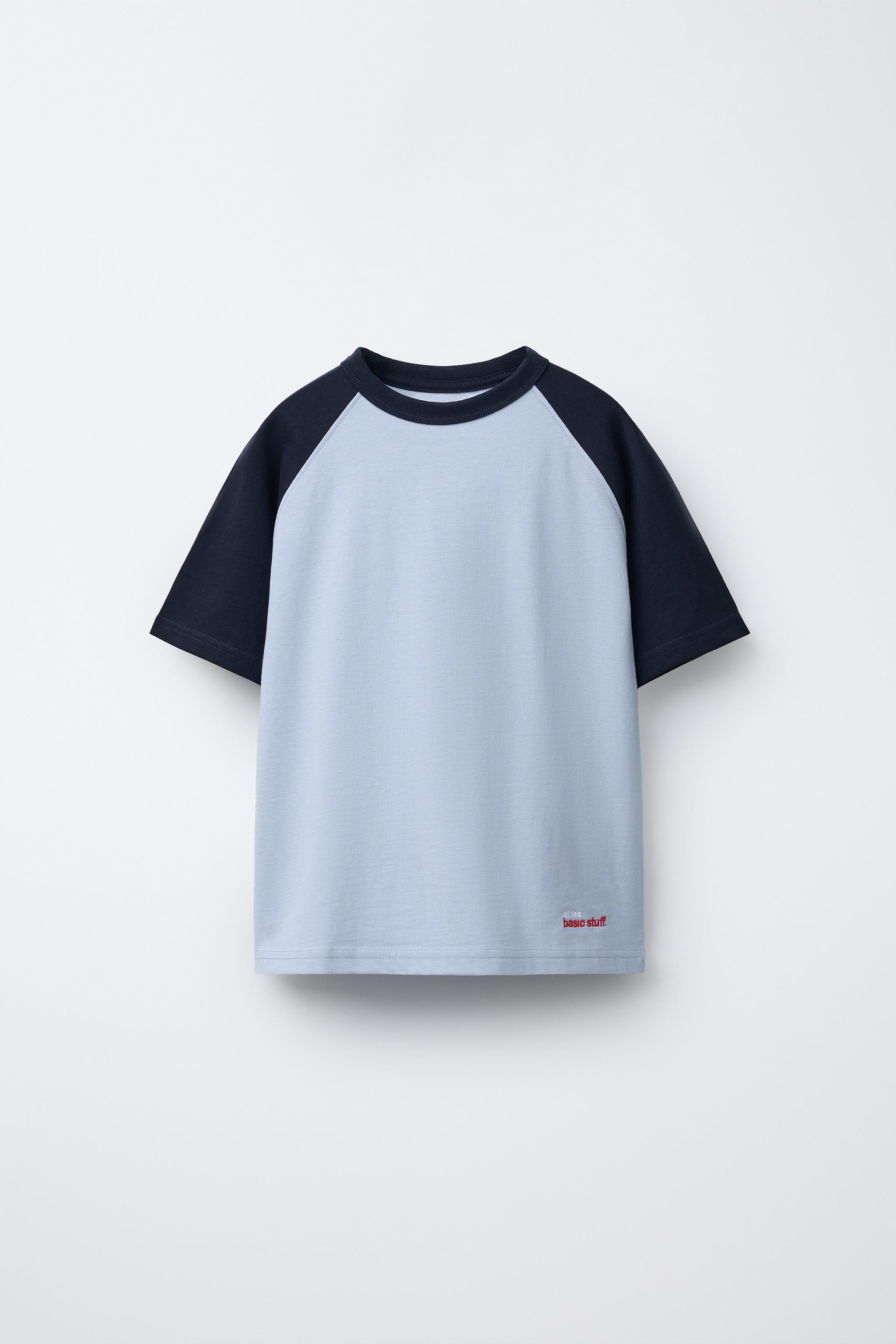 RAGLAN SLEEVE T-SHIRT WITH EMBROIDERED SLOGAN - White / Red | ZARA