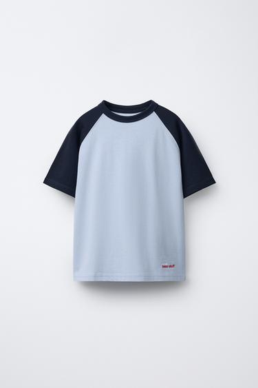 EMBROIDERED TEXT RAGLAN SLEEVE T-SHIRT - Blue / Navy by Zara