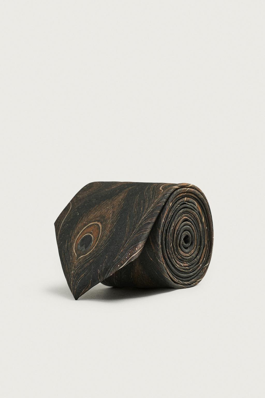 100% SILK FEATHER PRINT TIE