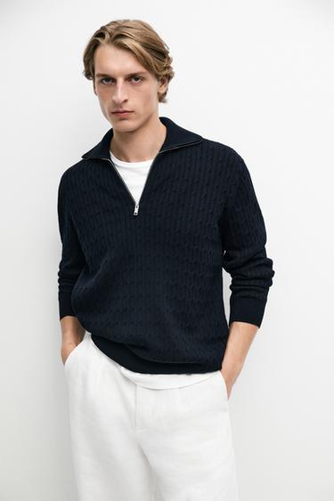 Zara Mock neck knit zip sweater - Navy blue