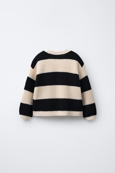 PULL EN MAILLE RAYURES CŒUR - Écru / Noir de Zara - Image 1