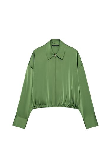 ZIP-UP SATIN SHIRT - Green by Zara