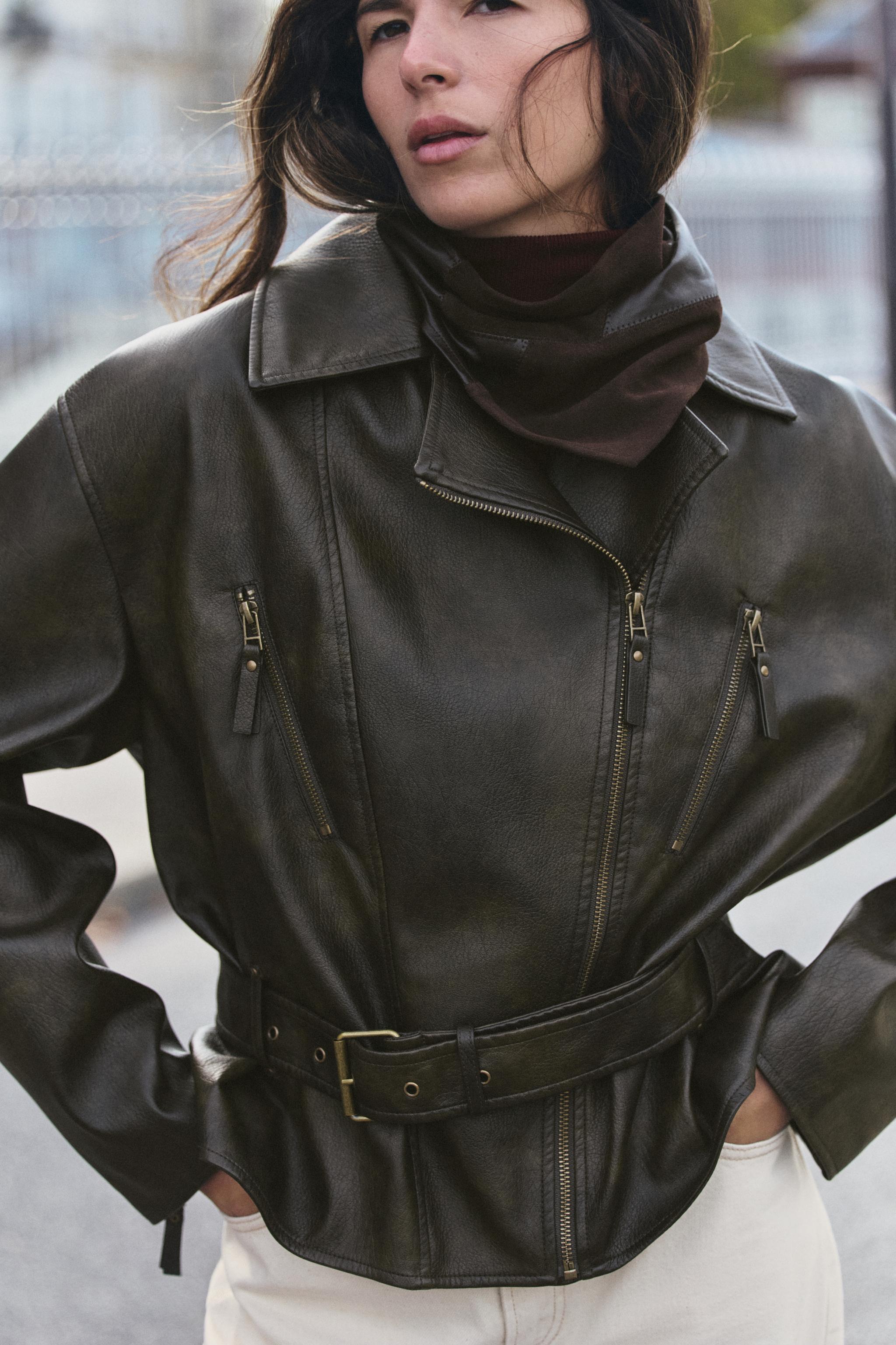 BELTED FAUX LEATHER JACKET
