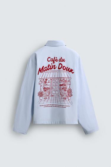 Zara 條紋圖案印花襯衫 - 淡藍色