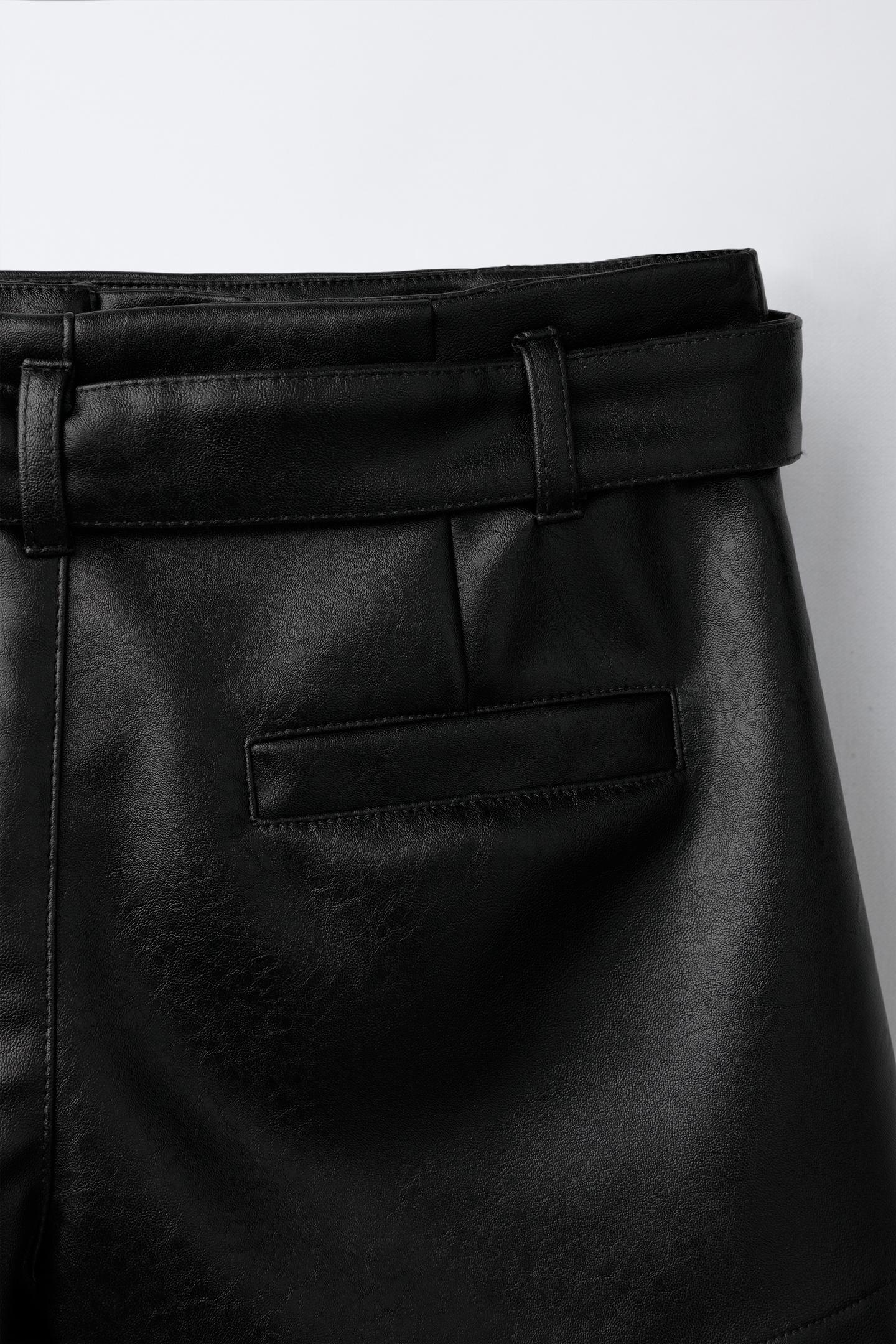 Детская юбка Zara Leather-Effect Bermuda, цвет: Коричневый — фото 5