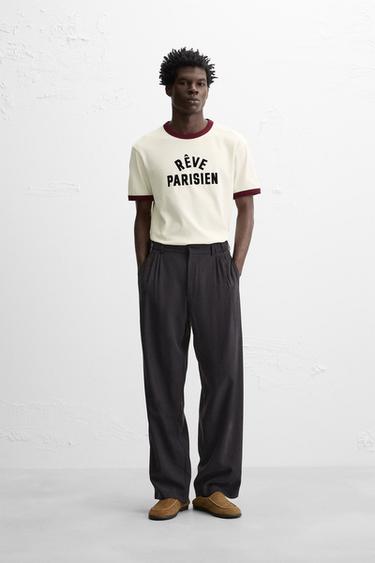 Zara TOP WITH CONTRASTING RIB TRIM - Ecru