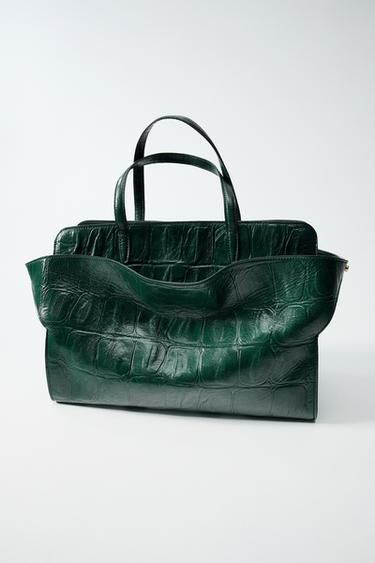 Zara 壓花真皮都市包 - 綠色