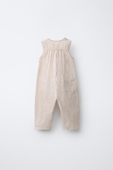 SALOPETTE LONGUE À RAYURES AVEC COTON ET LIN - Rouge orangé de Zara - Image 1