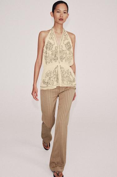 ZW COLLECTION LIMITED EDITION EMBROIDERED HALTER TOP - Beige by Zara - Image 0