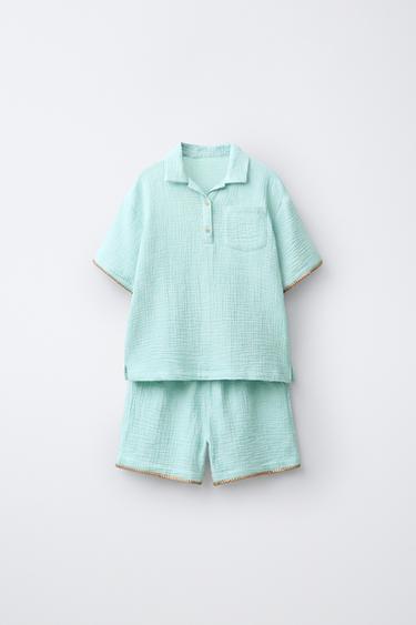 2-6 YEARS / TEXTURED PYJAMA WITH POCKET - Sea green by Zara