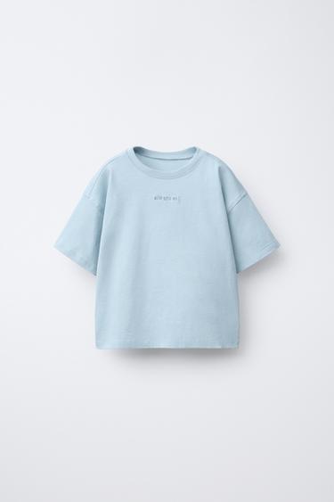 Zara EMBROIDERED TEXT T-SHIRT - Light blue