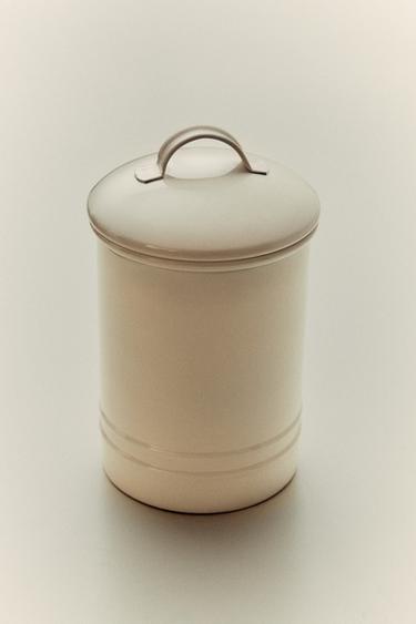 Zara LACQUERED METAL CYLINDRICAL JAR - Cream