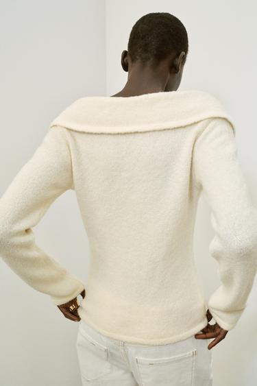 ZIP-UP LAPEL TOP - Ecru by Zara - Image 4