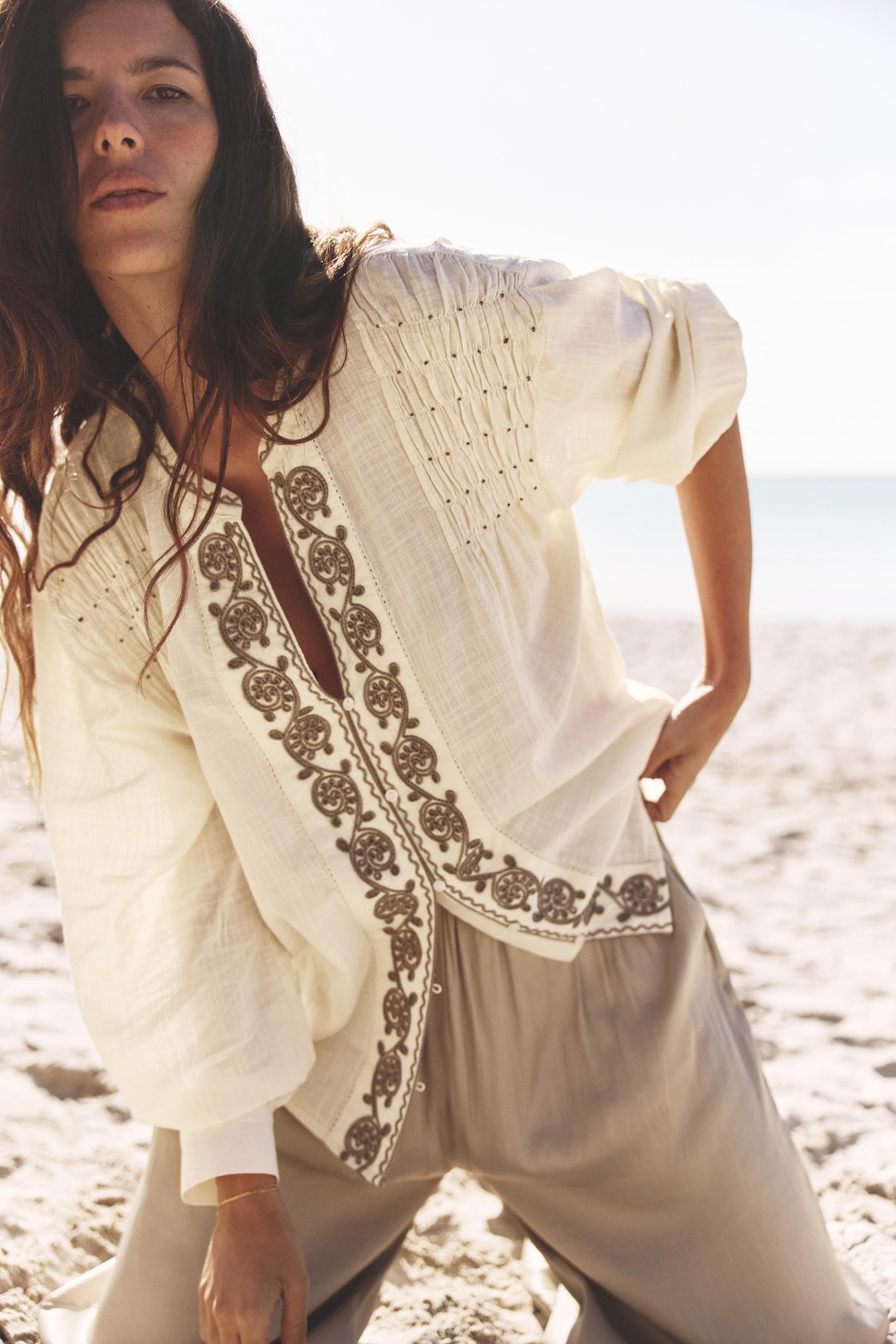 【tokoさん専用】18日夜決済AMERI EMBROIDERY BLOUSE IVY Embroidered Mirror Work Printed Pure Cotton Tunic