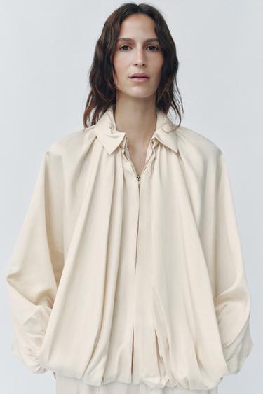 Zara PUFFED BOMBER JACKET ZW COLLECTION - Ecru