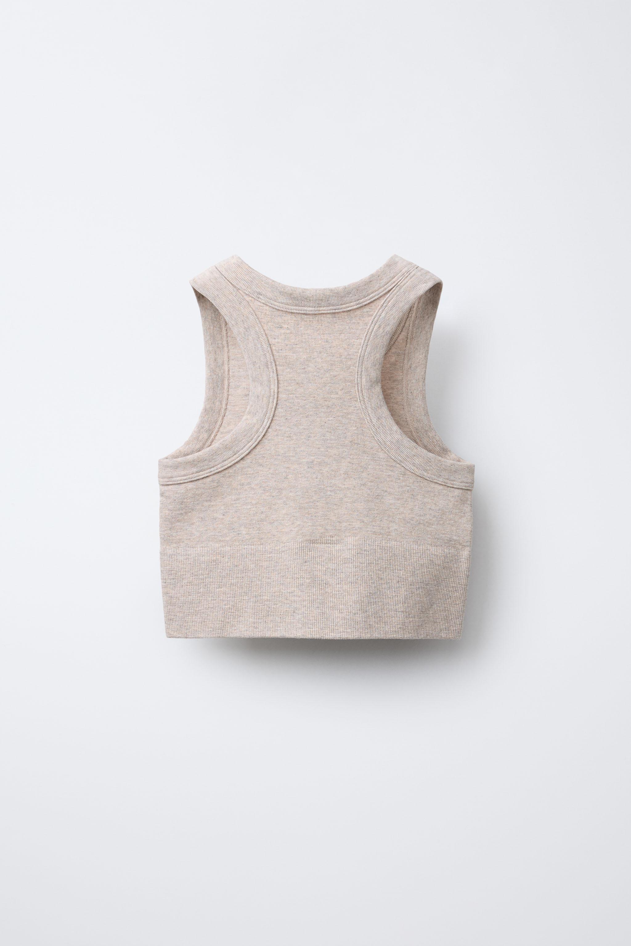 トップス unknown how TEXT SEAMLESS CROP TOP - Sand / Marl | ZARA United States