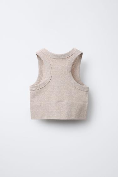 SLOGAN SEAMLESS CROP TOP - Sand / Marl by Zara - Image 1