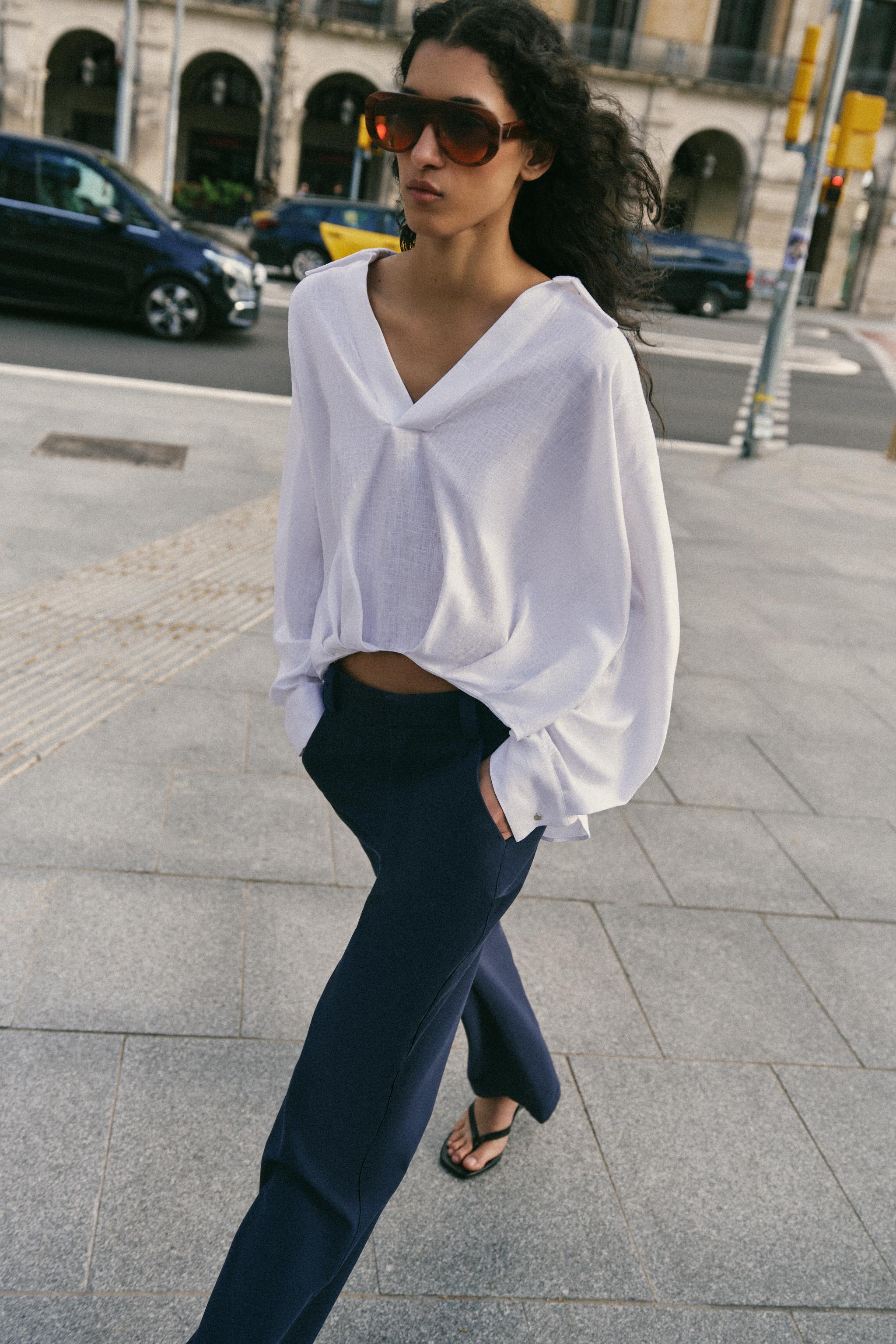 LINEN BLEND SHIRT WITH PUFFED HEM