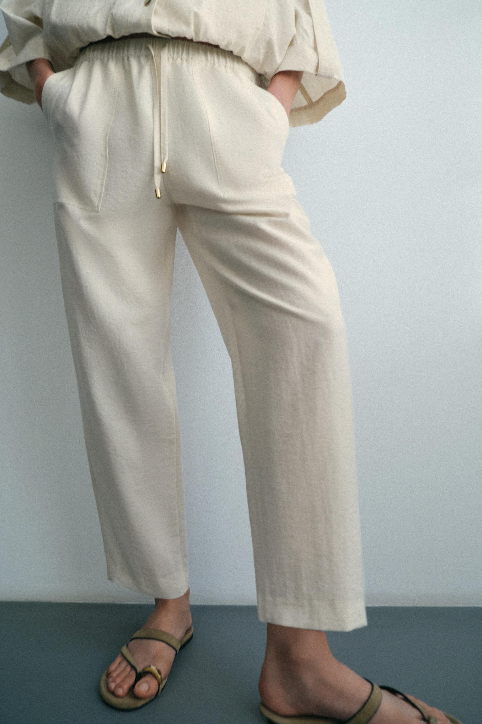 ELASTIC WAISTBAND PANTS — Light beige
